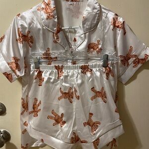 Women's Teddy Bear Print satin  Pajama Set